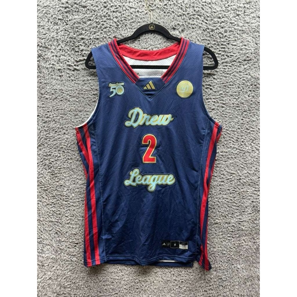 Adidas Drew League 50th Anniversary Basketball Jersey Navy Blue Mens Size M
